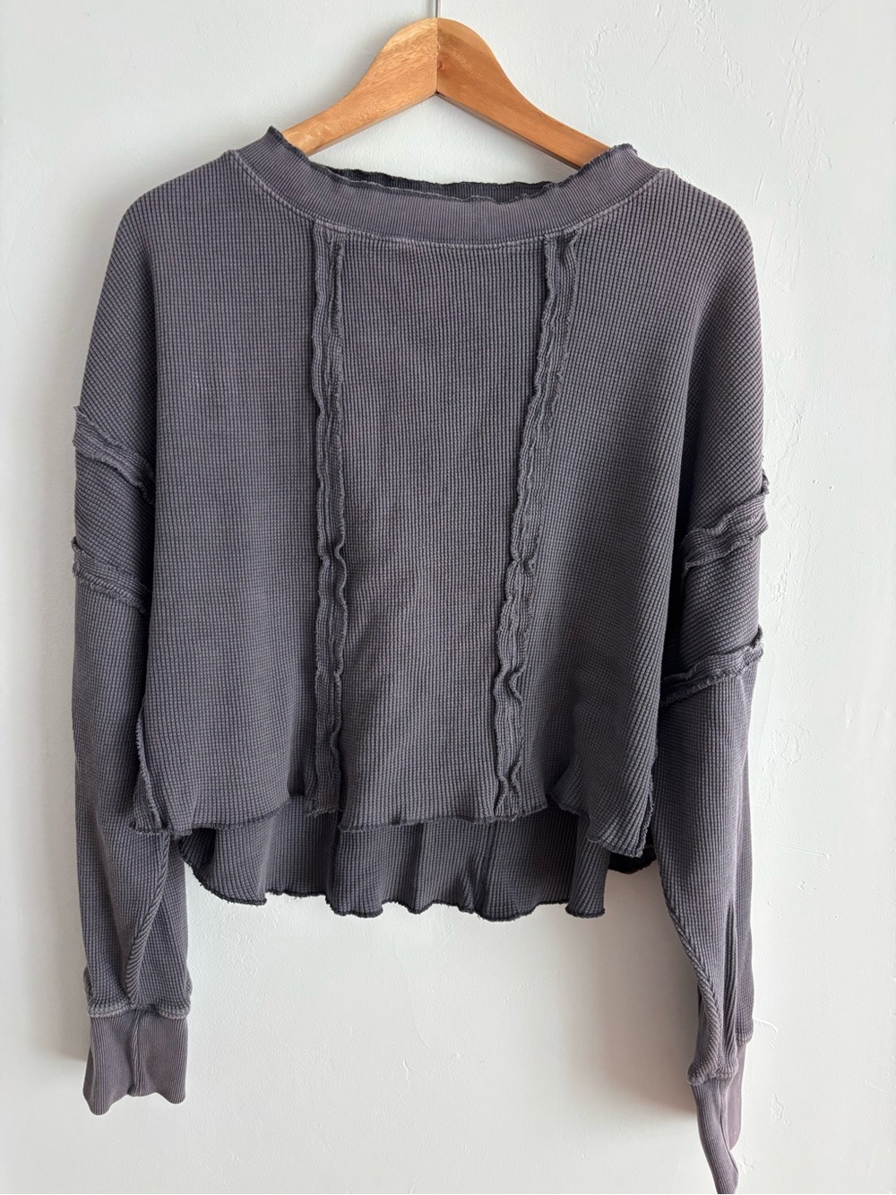 We The Free Washed Gray Raw-Edge Waffle Ellie Thermal XS